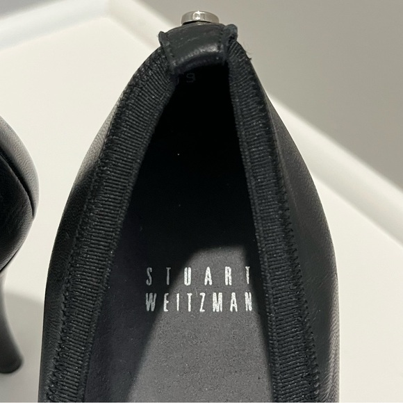 Stuart Weitzman Rounded Toe Leather Black Heels - Picture 7 of 16